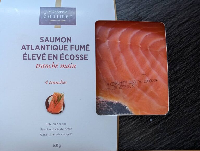 Rappel Consommateur – Détail Saumon Atlantique fumé élevé en Ecosse 4 tranches 140g Monoprix Gourmet Monoprix Gourmet