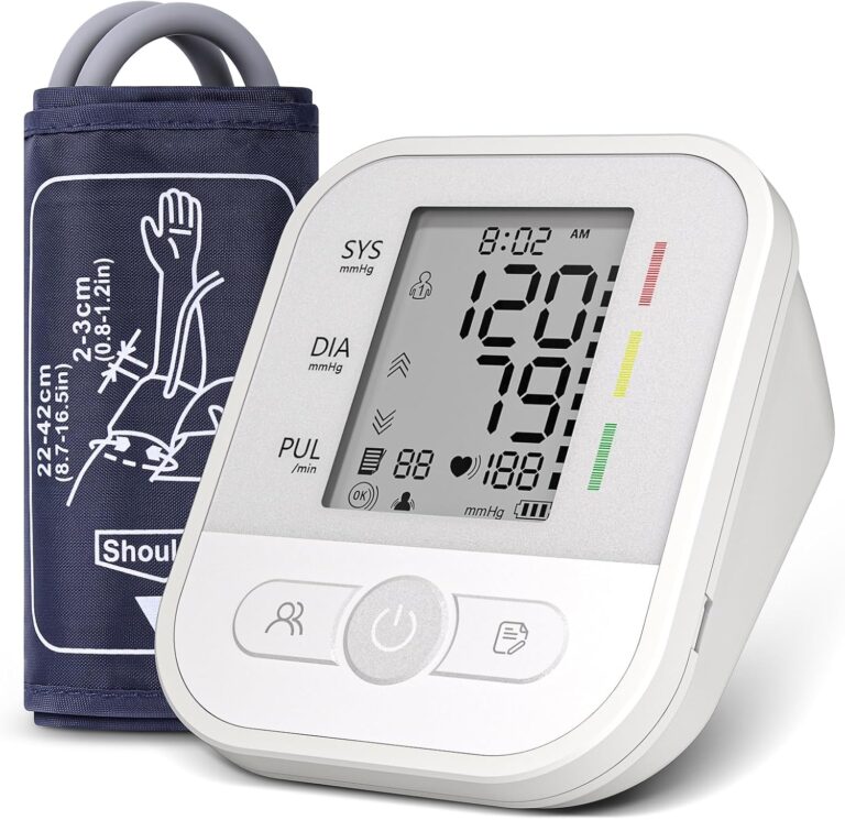 Moniteur de pression artérielle avec affichage LCD et fonctions de rappel d’arythmie pour adultes.