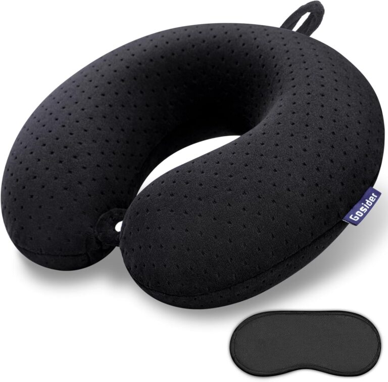 Confort de voyage : coussin mémoire de forme U pour soutien cervical en avion et auto.