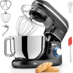 Mixeur à pâtisserie 2000W en acier inoxydable avec bol de 6,2L et accessoires fournis.