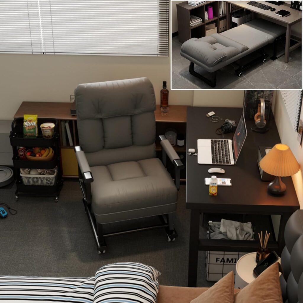 Nouvelle chaise de bureau 2 en 1 avec lit pliant et roues, dimensions 59x75x99 cm.