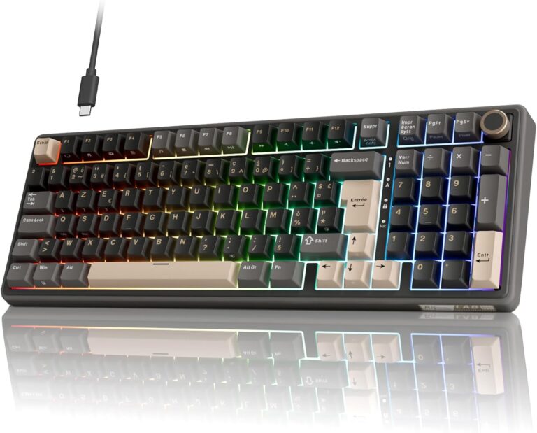 RK ROYAL KLUDGE R98 Pro : un clavier mécanique AZERTY 96% avec rétroéclairage RGB et structure en gasket.
