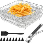 Accessoires en acier inoxydable pour friteuse à air : clips anti-brûlure et brosses en silicone.