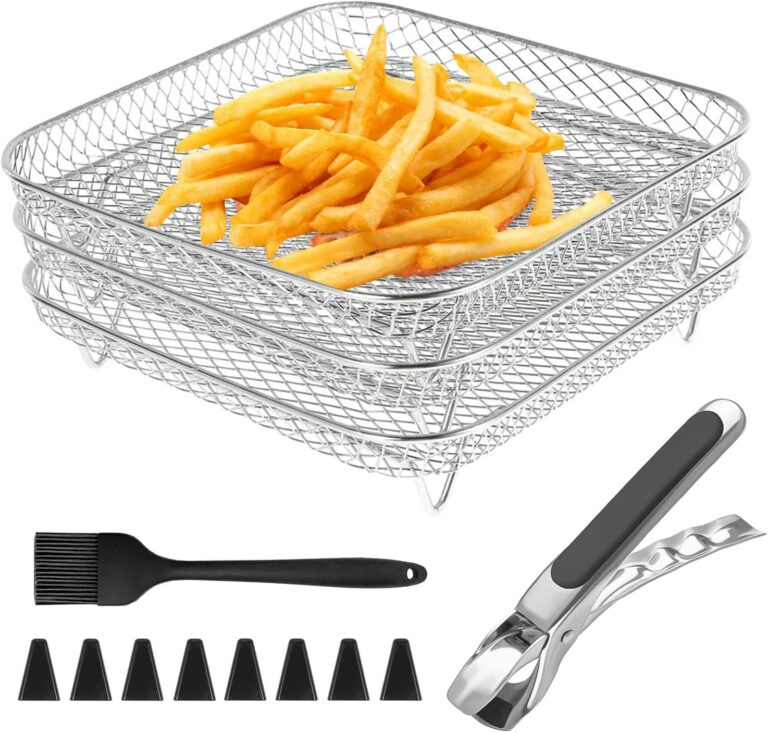 Accessoires en acier inoxydable pour friteuse à air : clips anti-brûlure et brosses en silicone.