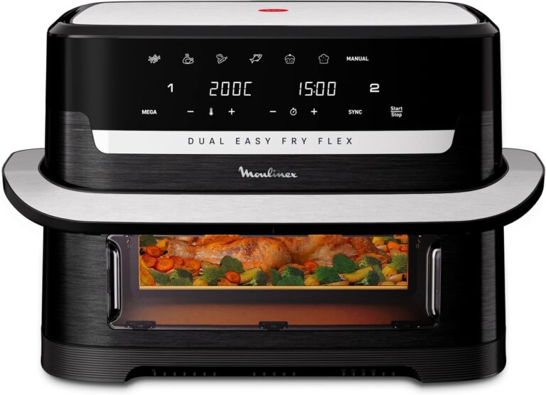 Moulinex Easy Fry Dual Flex : Friteuse à air 9L pour 8 personnes avec programmes intuitifs.