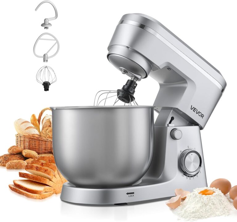 VEVOR 5.7 L Mixer : Robot de cuisine en acier inoxydable de 1500 W pour pétrir et fouetter.