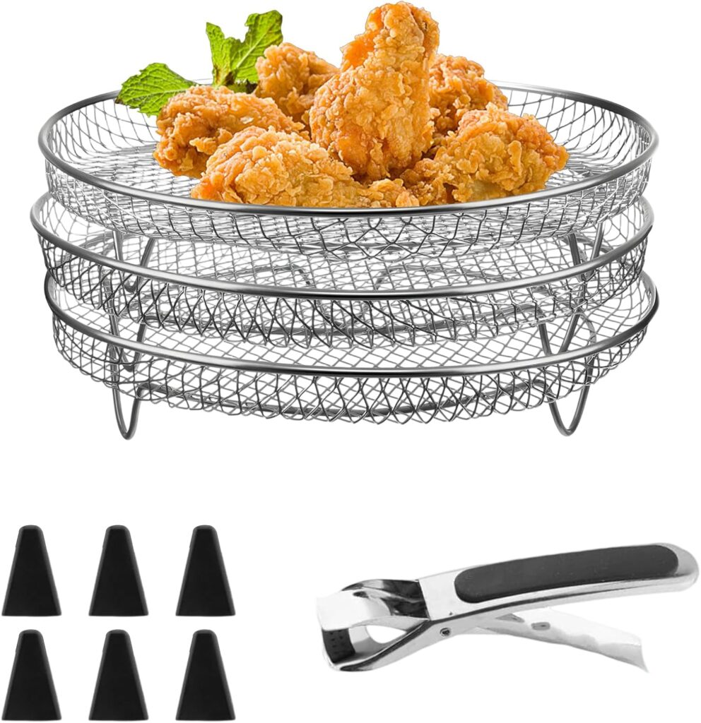 Nouveaux accessoires pour friteuses à air : pièces empilables de 20 cm avec clips anti-brûlure.