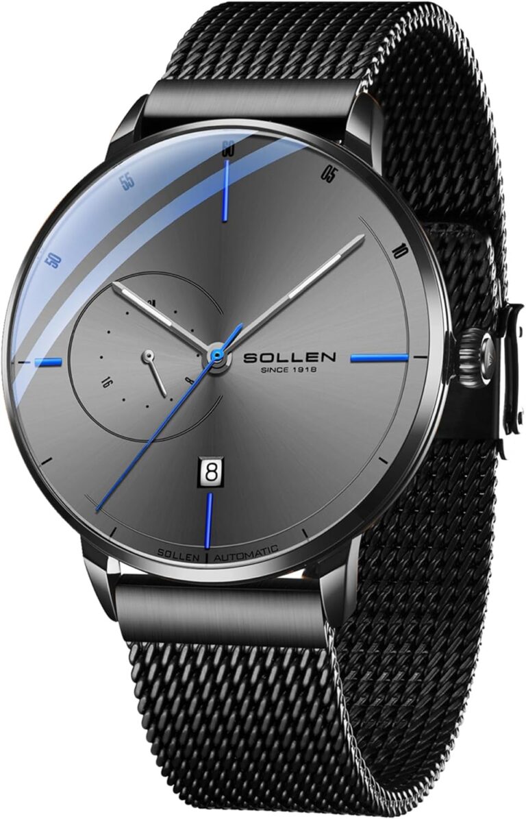 Montre automatique pour homme SOLLEN avec mouvement mécanique et affichage 24 heures.