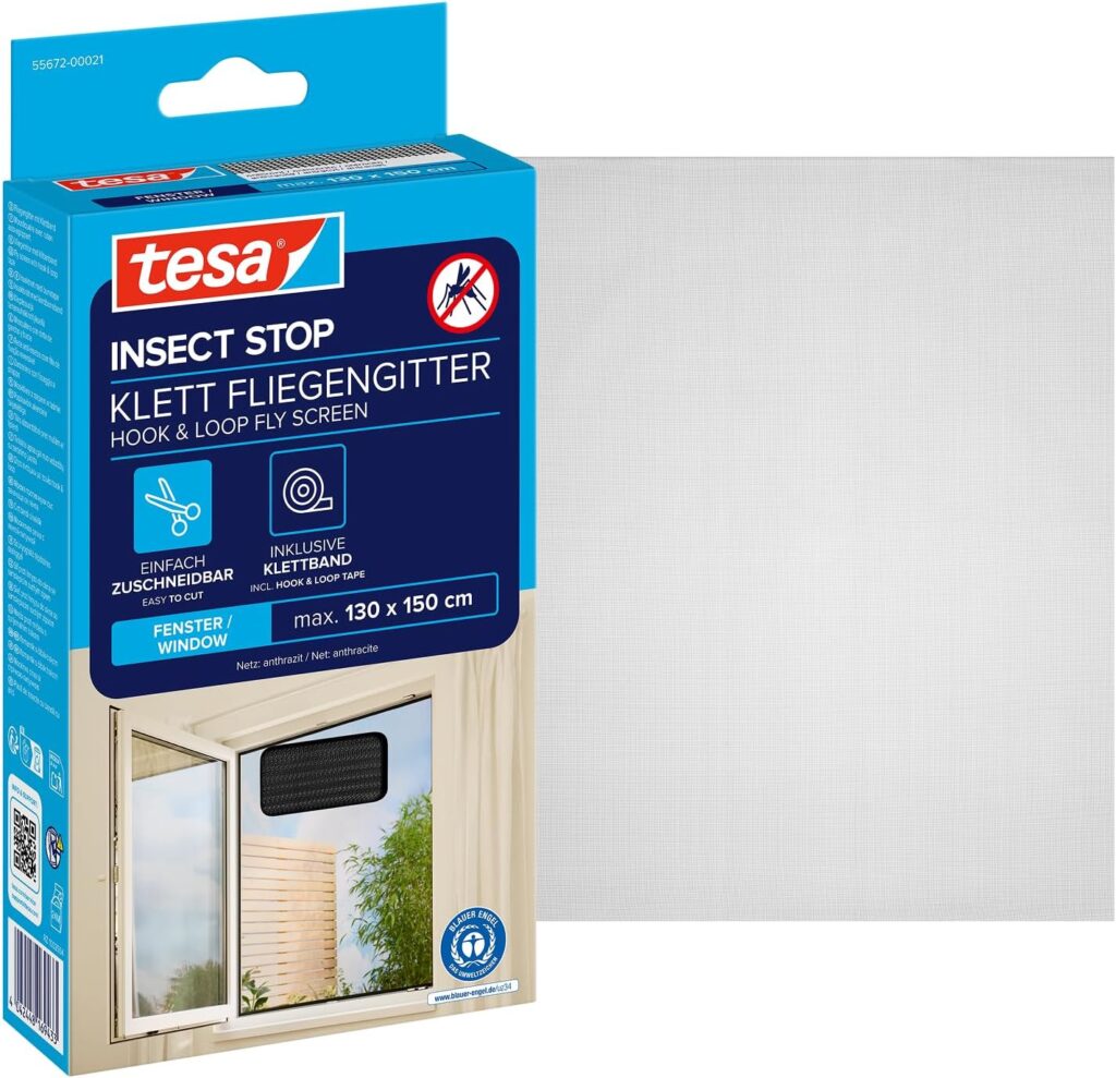 Tesa Insect Stop : Filet anti-moustiques auto-adhésif pour fenêtres, 130 cm x 150 cm.