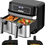 Friteuse à air à double compartiment de 9L avec deux tiroirs de 4,5L et contrôle de température indépendant.