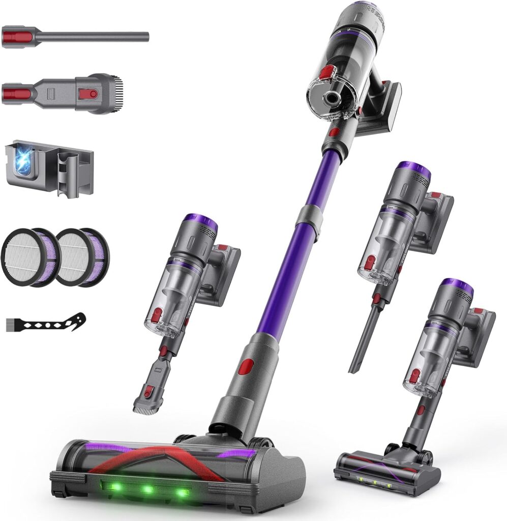 Aspirateur sans fil puissant de 600W avec affichage LED et station de chargement pour tous types de sols