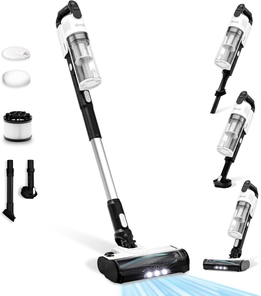 Aspirateur sans fil Levoit de 2,8 kg avec filtre 99,9 % et accessoires pour poils d’animaux.