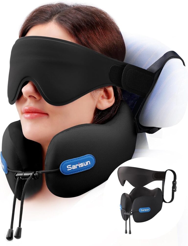 Sarisun présente un oreiller de voyage combiné avec un masque 3D pour un confort optimal.