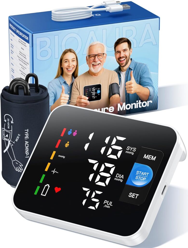 Lancement d’un moniteur de pression artérielle numérique avec annonce vocale, taille de bras 22 à 42 cm.