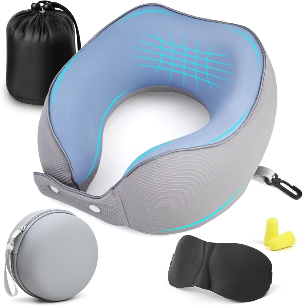 Oreiller de voyage en mousse à mémoire ergonomique pour adultes : confort en déplacement sur différents modes de transport.