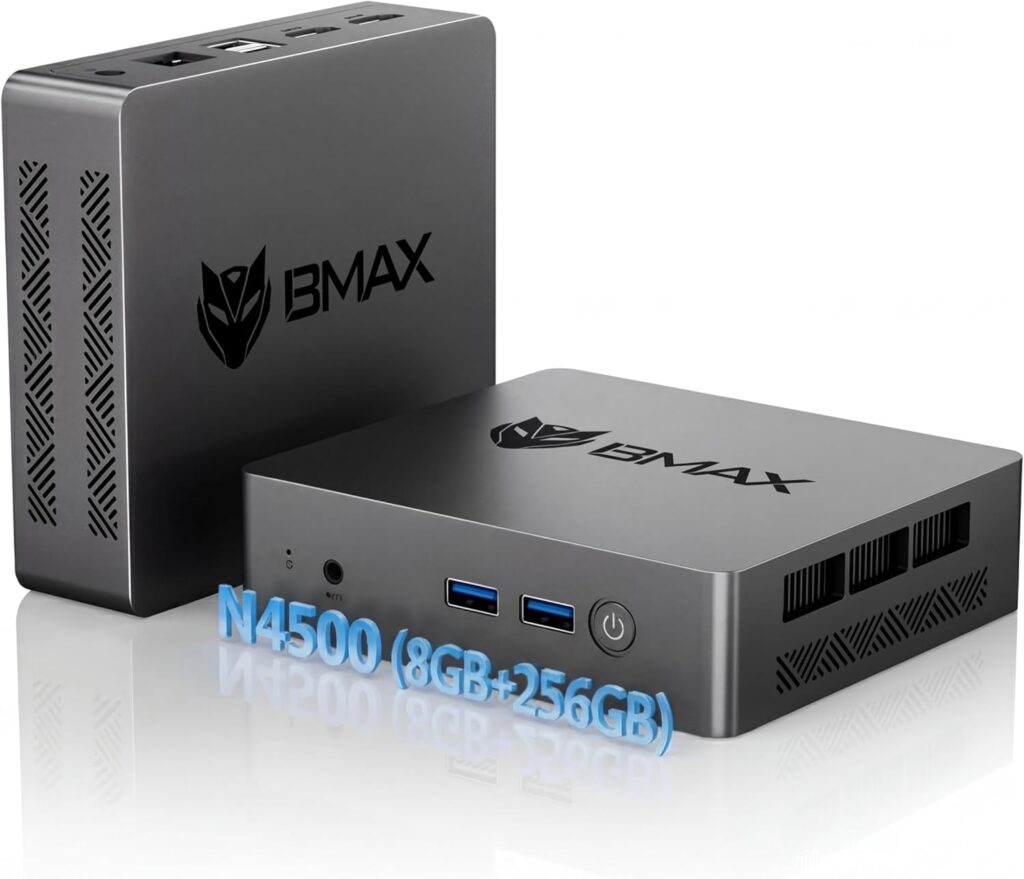 BMAX B3Pro Mini PC avec Intel Celeron N4500 et 4K, idéal pour l’école et le bureau.