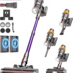 Aspirateur sans fil puissant avec deux batteries et écran LED disponible pour divers types de sols.