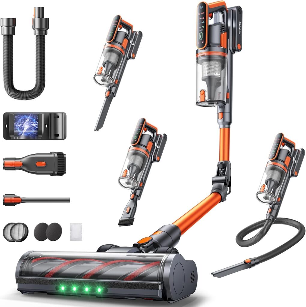 Aspirateur sans fil 650W, 70 minutes d’autonomie, équipé d’un écran tactile et d’un mode automatique.