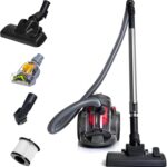 Aspirateur sans sac Lehmann Tinosa : puissance d’aspiration élevée et filtre HEPA inclus.