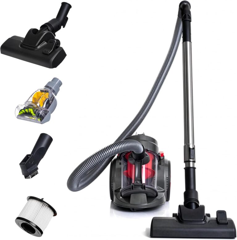Aspirateur sans sac Lehmann Tinosa : puissance d’aspiration élevée et filtre HEPA inclus.