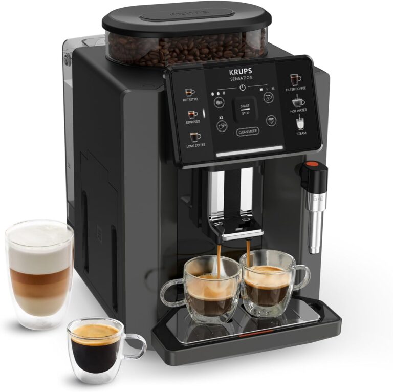 Krups Sensation C50 : Machine à café automatique avec 5 boissons et nettoyage facile