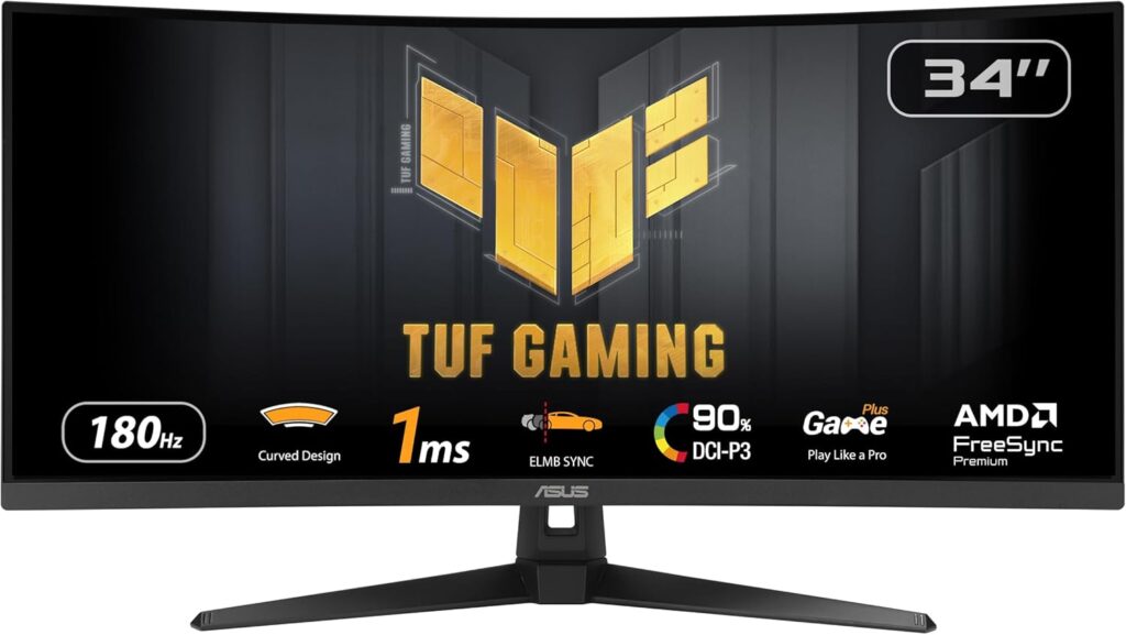 ASUS présente le moniteur TUF Gaming VG34VQ3B, 34 pouces, 180Hz et FreeSync Premium.