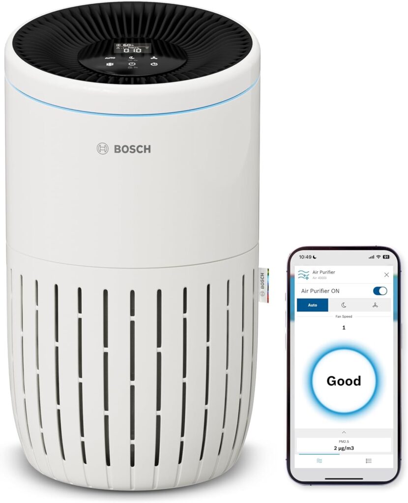 Bosch Air 4000i : Purificateur d’air pour surfaces jusqu’à 62,5 m², filtre 99% des polluants.