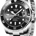 Montre analogique LIGE pour hommes en acier inoxydable, étanche et avec affichage de date.