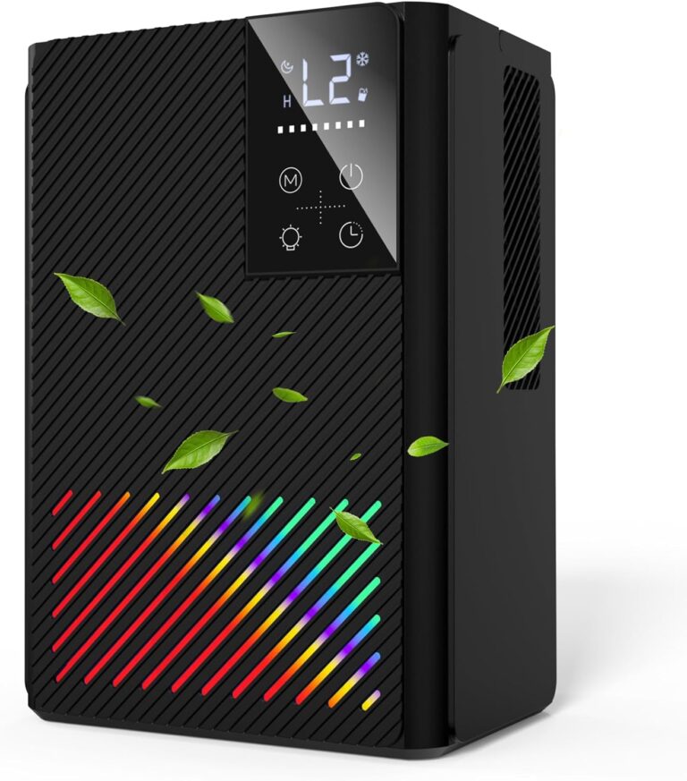 Déshumidificateur électrique silencieux de 2500 ml avec arrêt automatique et éclairage LED pour chambre et salle de bain.