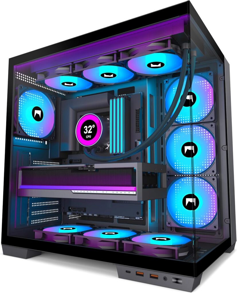 H1 ATX Computer Case avec 7 Ventilateurs PWM ARGB et Installation de Heatsinks 360mm