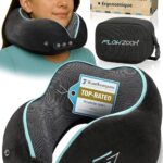 FLOWZOOM présente un oreiller de voyage en mousse à mémoire pour voitures et avions, offrant un soutien à 360 degrés.