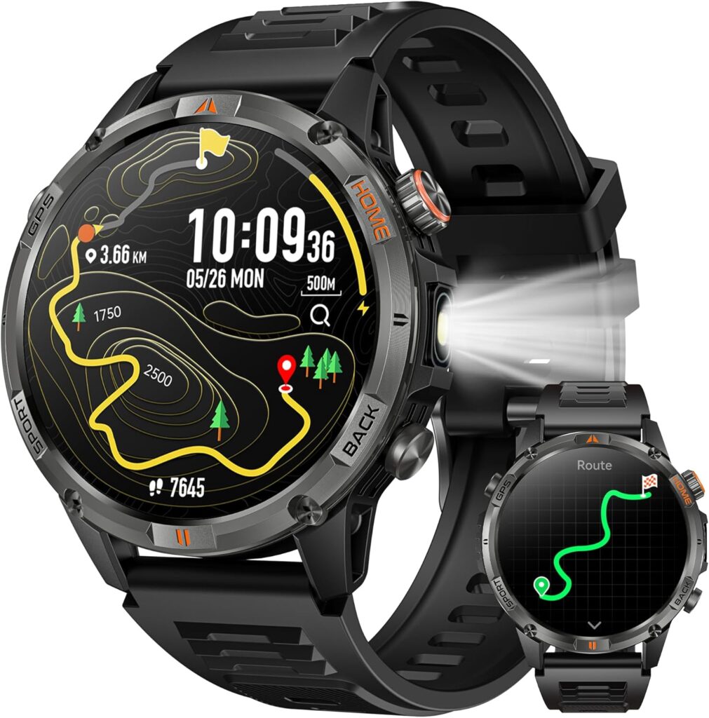 Montre connectée GPS pour hommes : 1,46 pouce, Bluetooth, 100+ modes de sport, IP68 étanche.