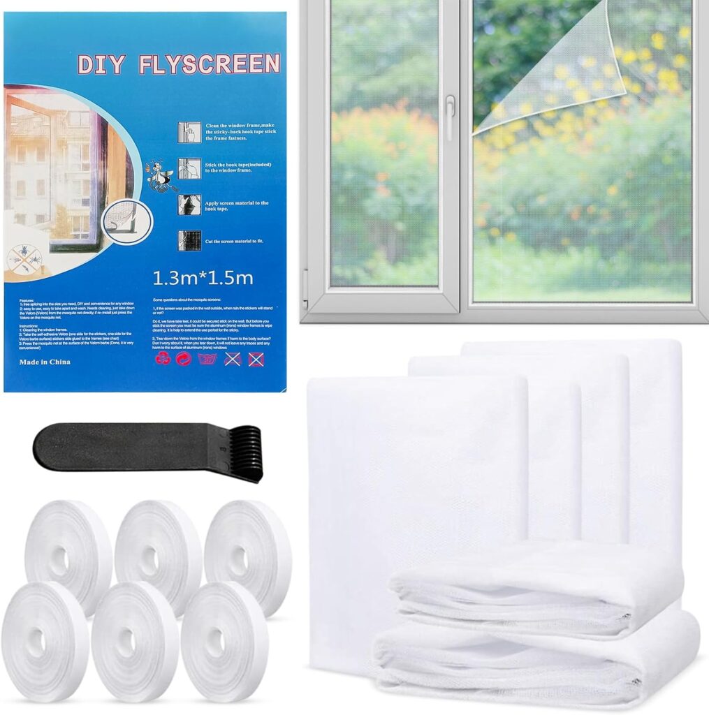 Pack de 6 moustiquaires pour fenêtres de 130 x 150 cm avec bandes auto-adhésives en France