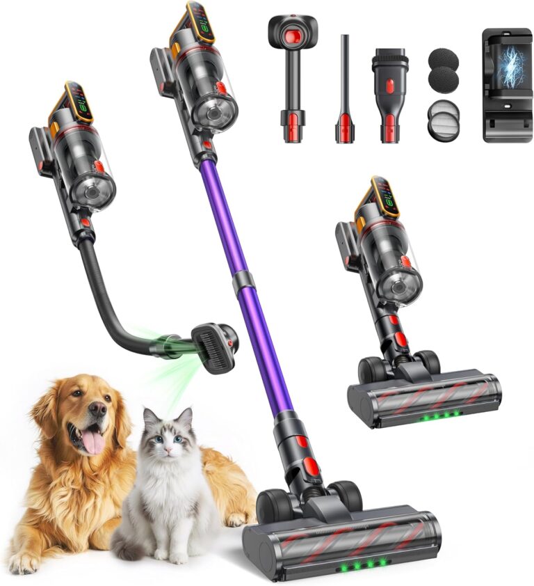 Fieety 50kPa/600W Aspirateur Sans Fil : Autonomie de 65 Minutes pour Animaux et Surfaces Durables