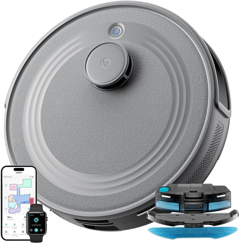 Lefant M2 : aspirateur robot avec navigation laser et aspiration de 6000Pa, autonomie de 160 minutes.