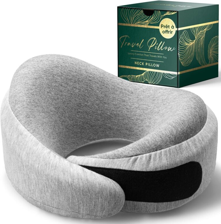 Proglobe Luxe présente un oreiller de voyage ergonomique en mousse à mémoire de forme en coton biologique.