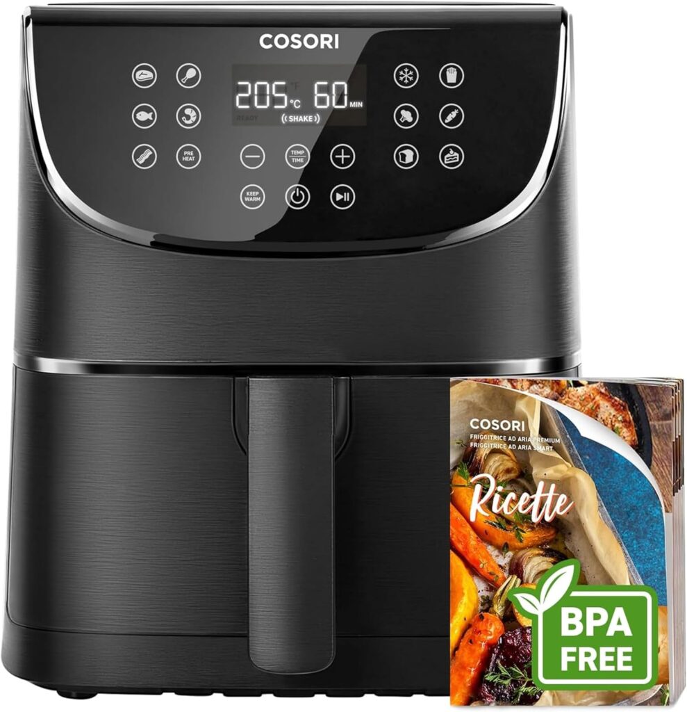 COSORI Air Fryer 5.7 L : 13 fonctions de cuisson avec 85% moins d’huile et 40 recettes françaises.