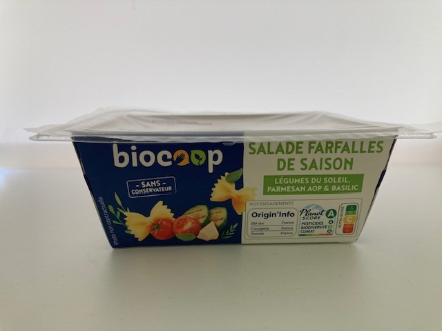 Rappel Consommateur – Détail Salade farfalles de saison, légumes du soleil , parmesan Aop & basilic BIOCOOP