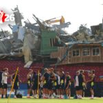 La Suède s&rsquo;entraîne dans un stade avec une tribune effondrée, suscitant des préoccupations.