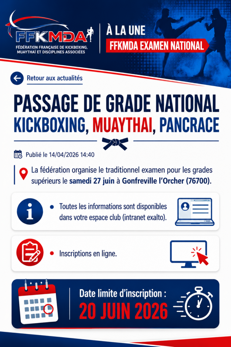 Passage de grade national en kickboxing, muaythai et pancrace en France.
