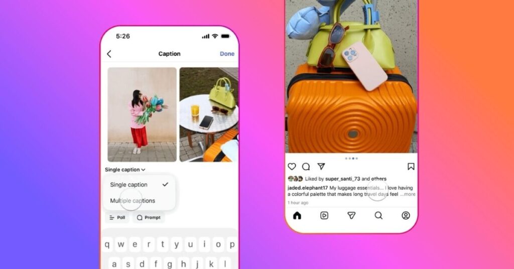 Instagram permet d’ajouter une légende distincte pour chaque slide d’un carrousel.