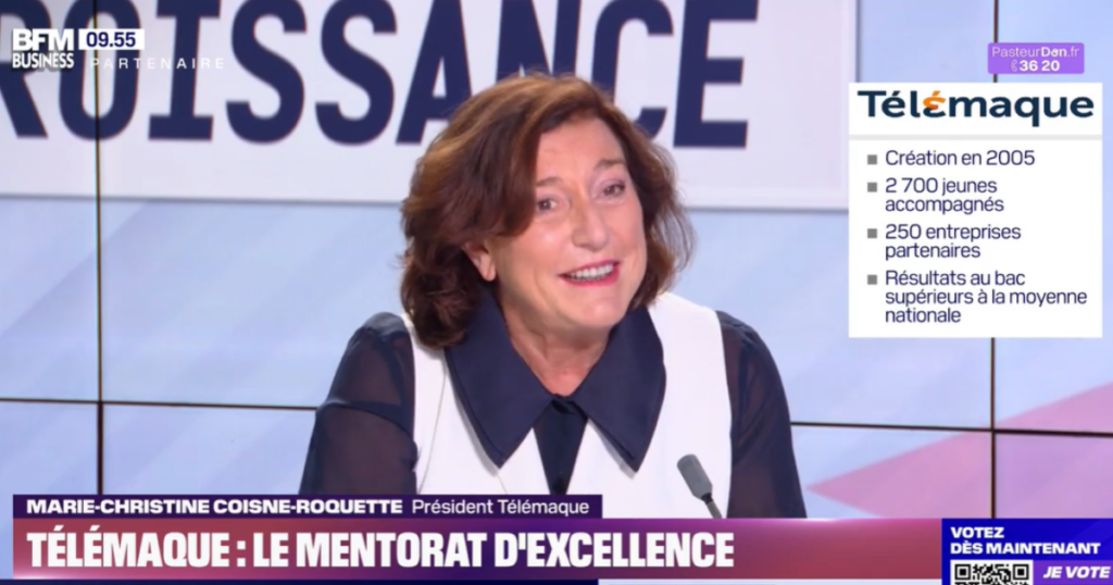 Marie-Christine Coisne-Roquette, Présidente de Télémaque, s’exprime sur l’éducation numérique sur BFM Business.