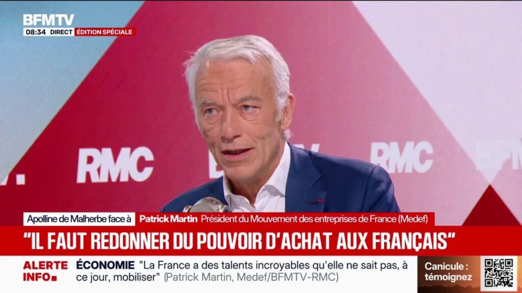 Réchauffement climatique : Patrick Martin (Medef) évoque pertes et créations d’emplois.