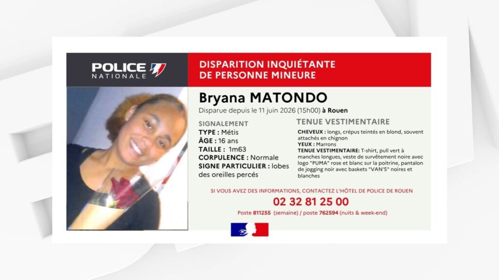 Disparition d’une adolescente de 16 ans à Rouen : appel à témoins lancé par la police.