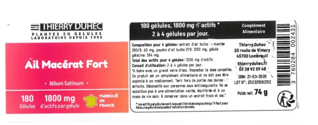 Rappel Consommateur – Détail AIL MACERAT FORT THIERRY DUHEC