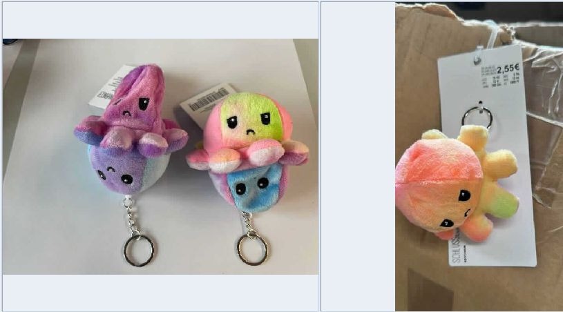 Rappel Consommateur – Détail Porte-clé peluche poulpe réversible Porte-clé peluche poulpe réversible