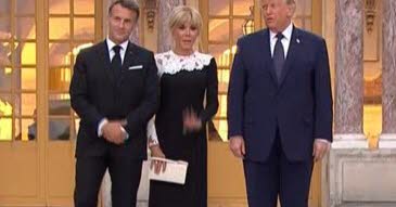 Donald Trump accueilli par le couple présidentiel à Versailles lors du G7 d’Évian.