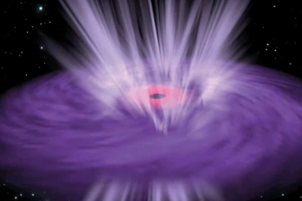 Deux jets de gaz à 30 % de la vitesse de la lumière observés dans un trou noir par des astronomes.