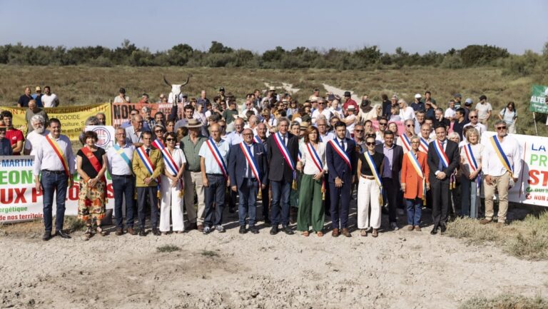 Ligne THT : les élus d’Arles unis pour une photo symbolique de leur résistance.