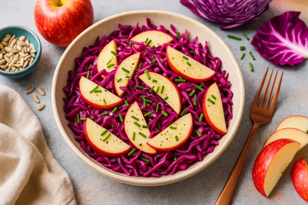 Salade de chou rouge et pommes : recette rapide en 10 minutes pour une alimentation saine.